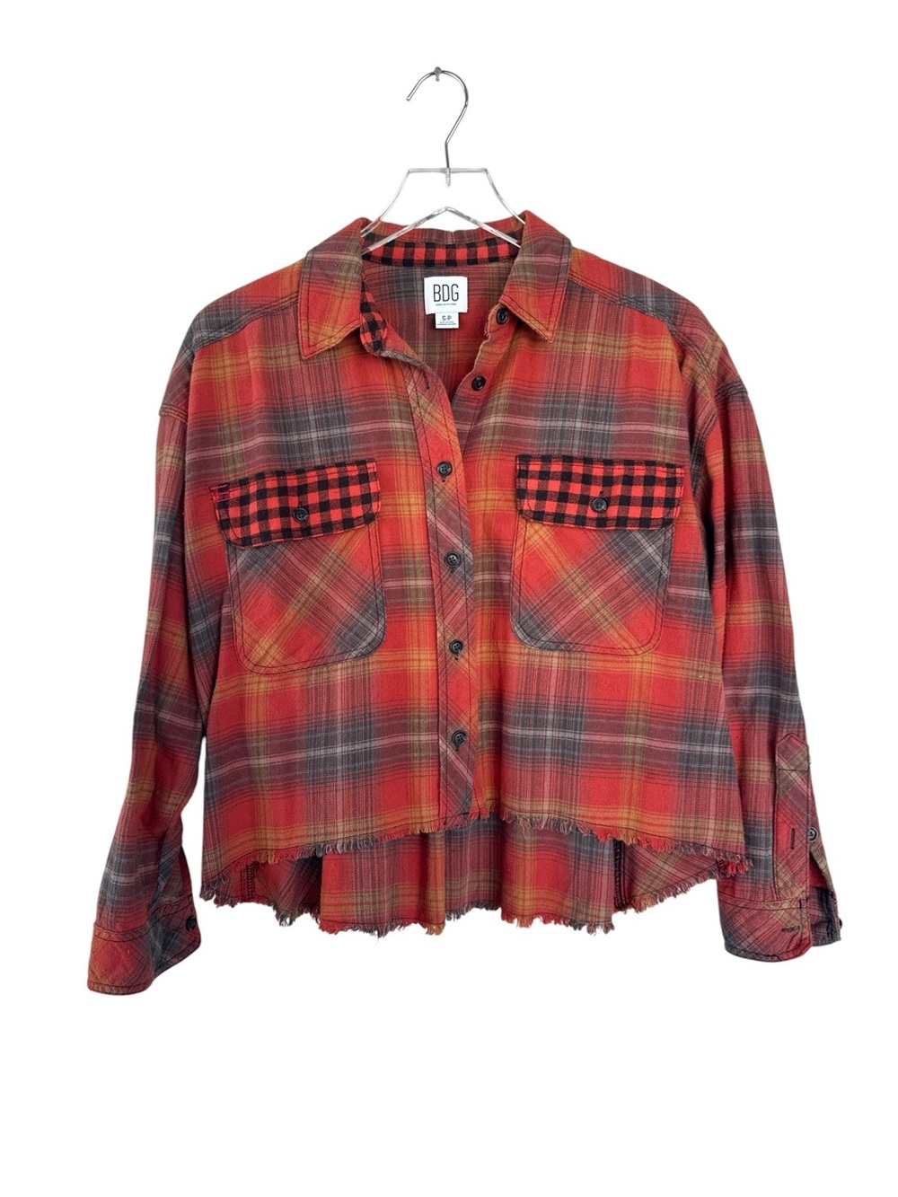 BDG Urban Outfitters Plaid Cropped Button Front Flannel Shirt Size Small